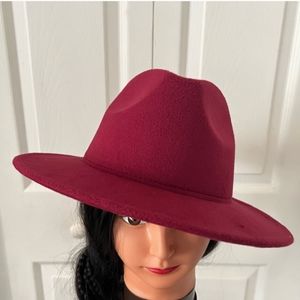 Wine Red Round Brim Fedora Hat|OS